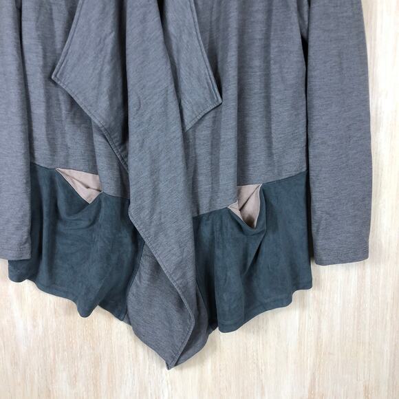LOGO by Lori Goldstein Lounge Lagenlook Gray Draped Open Front Cozy Cardigan LG - Picture 5 of 13